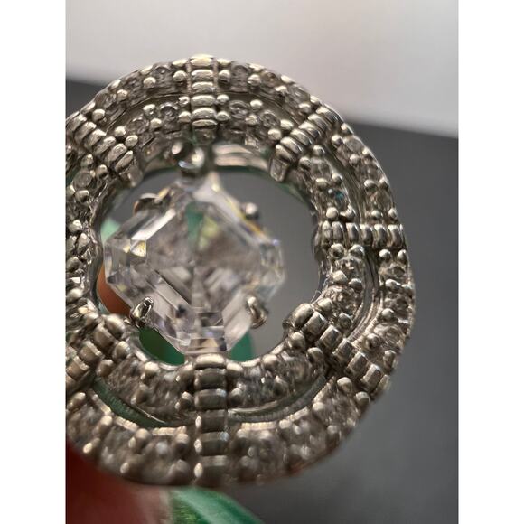 Asscher CZ Rhodium Over Sterling Silver Dancing Pendant With Chain - Picture 8 of 11